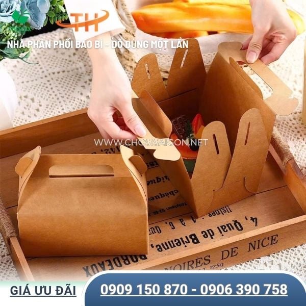 Hộp giấy kraft quai xách đựng bánh ngọt