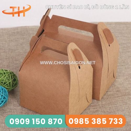Hộp giấy kraft đựng bánh ngọt có quai xách tiện lợi