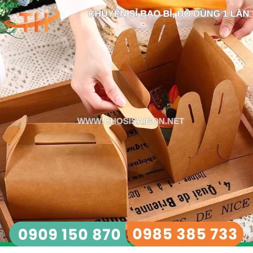 Hộp giấy kraft có quai xách tiện lợi đóng gói thức ăn nhanh