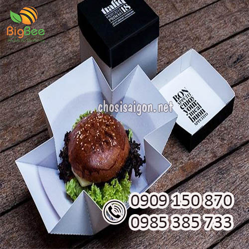 Hộp giấy đựng bánh hamburger in logo giá sỉ rẻ nhất