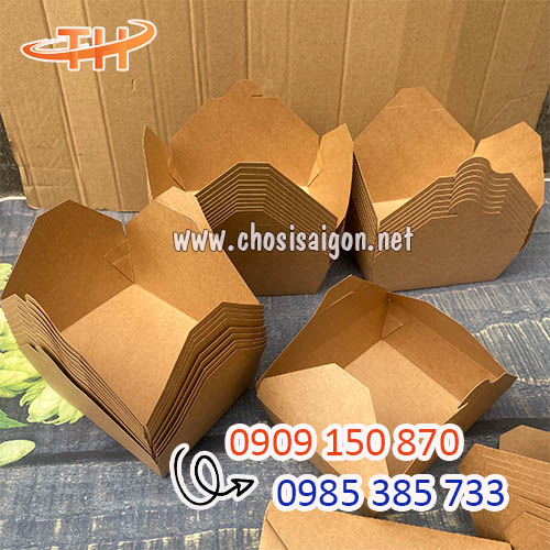 Hộp giấy kraft nắp gài đựng thức ăn nhanh bỏ sỉ giá rẻ