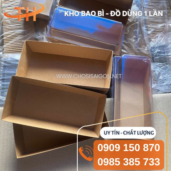 Hộp giấy kraft nắp nhựa pet trong suốt đựng sushi, cơm cuộn sỉ rẻ