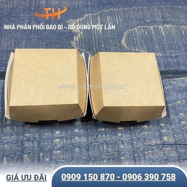 Hộp giấy kraft vuông đựng hamburger