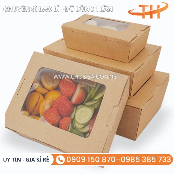 Hộp giấy kraft nắp cửa sổ đựng thức ăn thân thiện môi trường