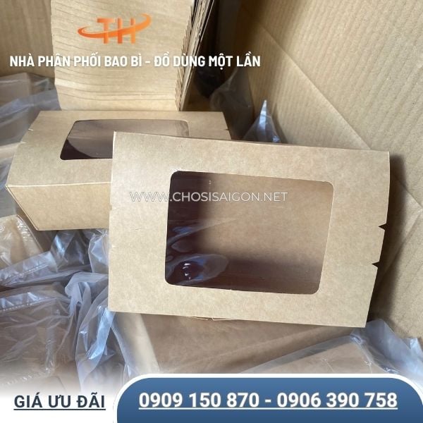 Hộp giấy kraft nắp cửa sổ đựng cơm