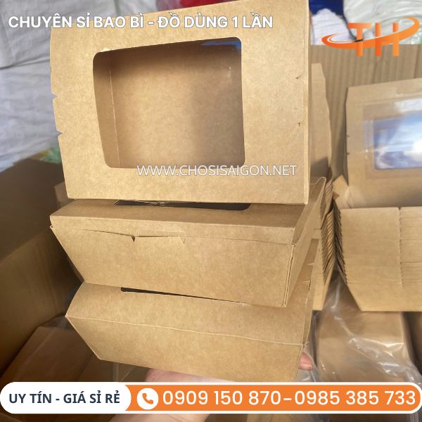 Hộp giấy kraft nắp cửa sổ đựng thức ăn an toàn