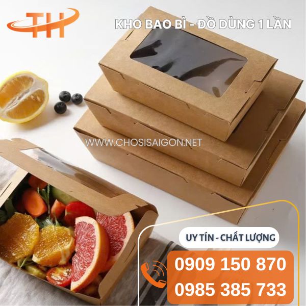 Hộp giấy kraft có cửa sổ đựng thức ăn chống thấm tốt giá sỉ rẻ