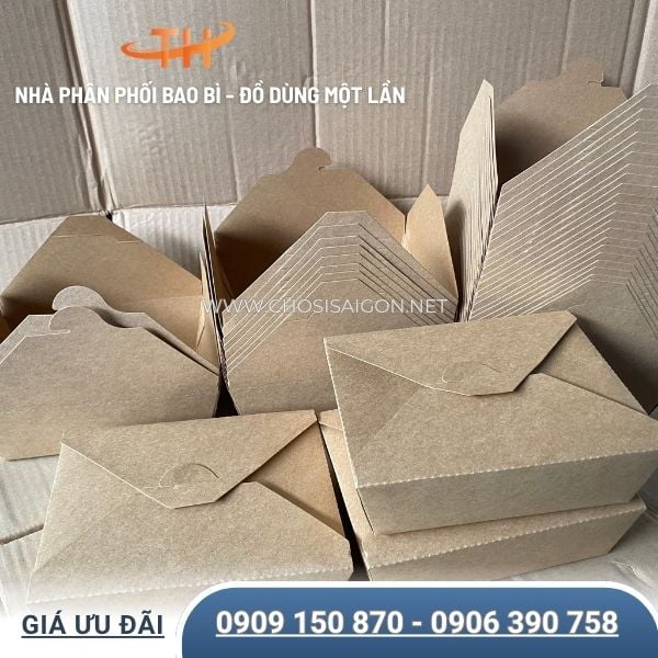 Hộp giấy kraft nắp gài đựng mỳ, gà rán