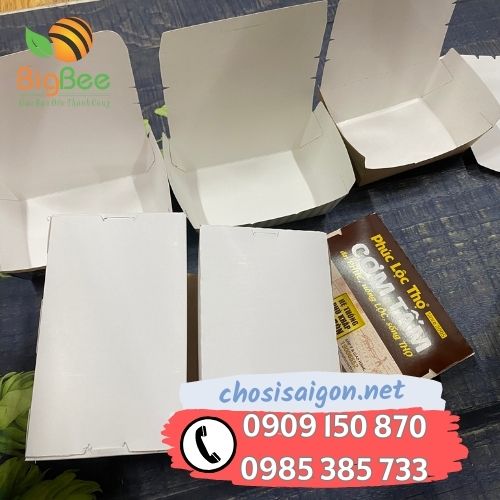 Hộp giấy nắp gập trắng trơn đựng cơm giá sỉ rẻ