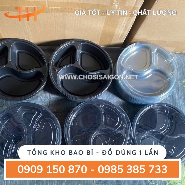 Hộp nhựa tròn đế đen 3 ngăn giá rẻ tận xưởng