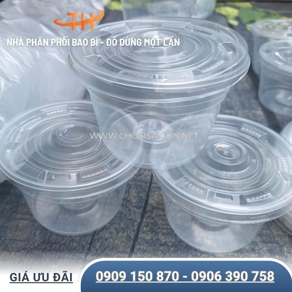 Hộp nhựa tròn 400ml có nắp dùng 1 lần