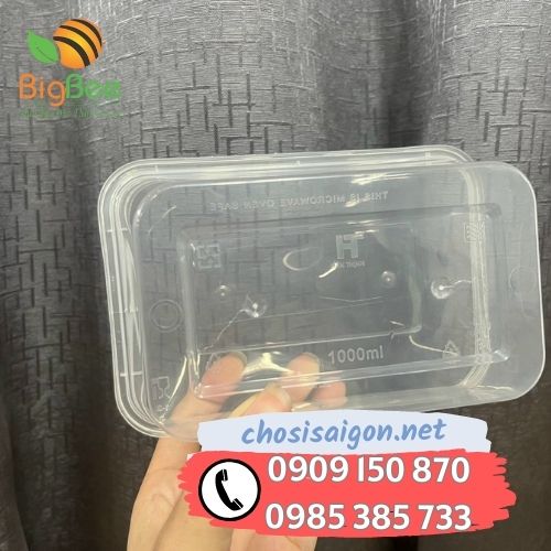 Hộp nhựa chữ nhật có nắp 1000ml màu trắng bán giá rẻ