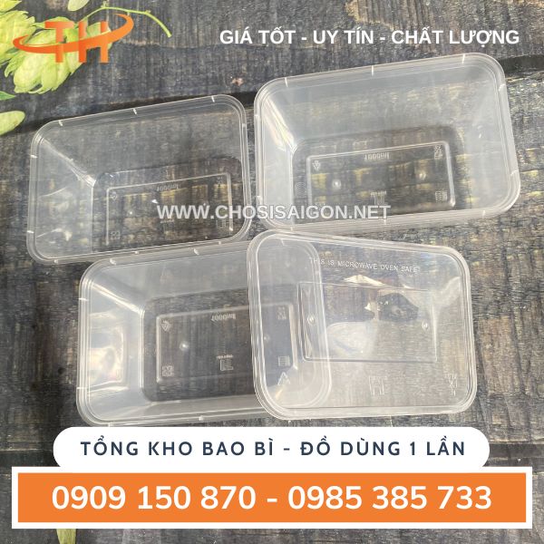 Hộp nhựa chữ nhật trắng 1000ml có nắp giá rẻ
