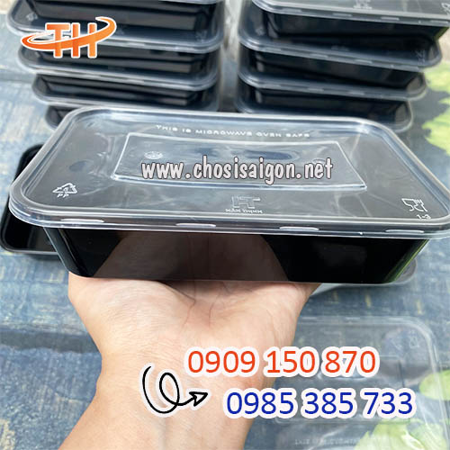 Hộp nhựa chữ nhật 500ml màu đen giá xưởng