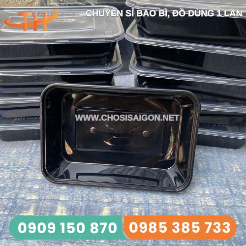 Hộp nhựa chữ nhật đen 500ml