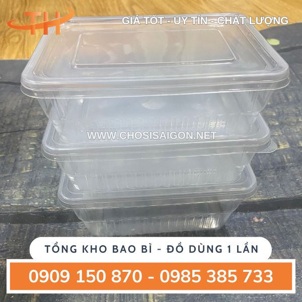 Hộp nhựa chữ nhật 650ml đựng rau câu, kim chi, đồ tươi sống