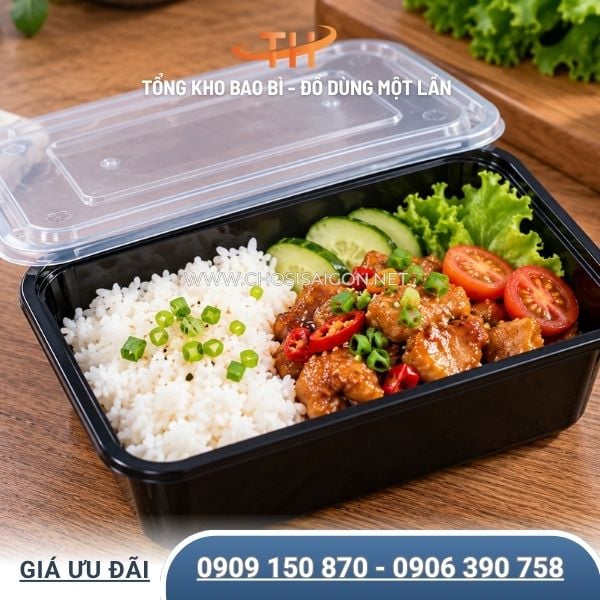 Hộp nhựa chữ nhật 750ml đựng thức ăn dùng 1 lần giá sỉ rẻ