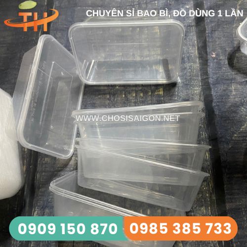 Hộp nhựa chữ nhật trắng 650ml, 750ml