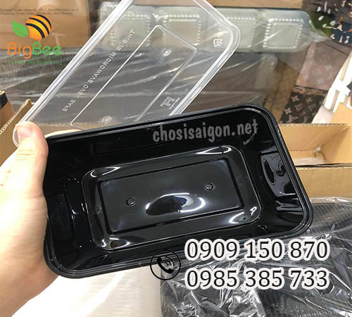 Hộp nhựa chữ nhật 750ml màu đen đựng thực phẩm giá sỉ rẻ