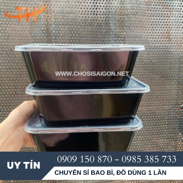 Hộp nhựa chữ nhật đen đựng thức ăn 650ml sỉ siêu rẻ