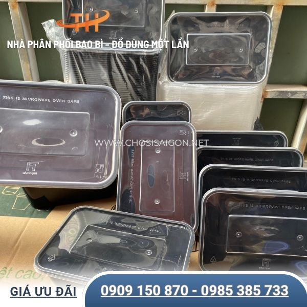 Hộp nhựa chữ nhật 750ml đen chịu nhiệt tốt