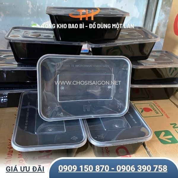 Hộp nhựa chữ nhật đen 750ml có nắp đậy chắc chắn sỉ rẻ