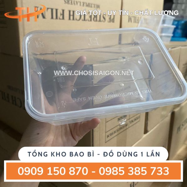 Hộp nhựa chữ nhật trắng 650ml giá rẻ