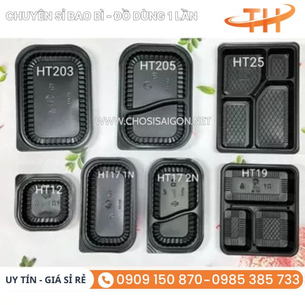 Hộp nhựa đế đen 1 ngăn, 2 ngăn, 3 ngăn, 4 ngăn