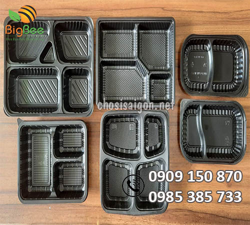 Sỉ hộp nhựa đế đen 1 ngăn, 2 ngăn, 3 ngăn, 4 ngăn giá rẻ ưu đãi