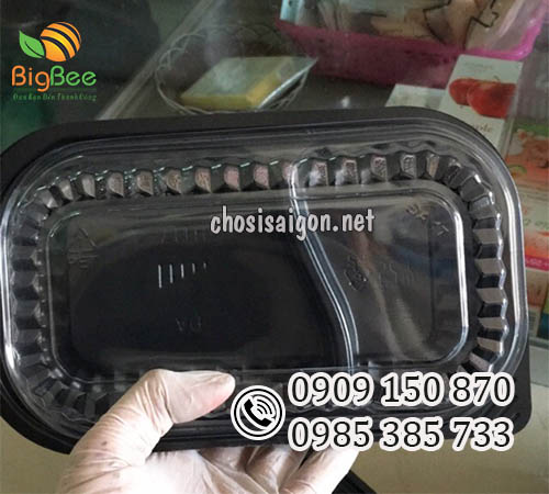 Hộp nhựa đế đen 2 ngăn HT17 đựng cơm, sushi, salad giá bán sỉ rẻ