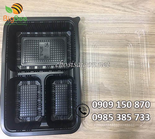 Gía sỉ hộp nhựa đế đen 3 ngăn HT19