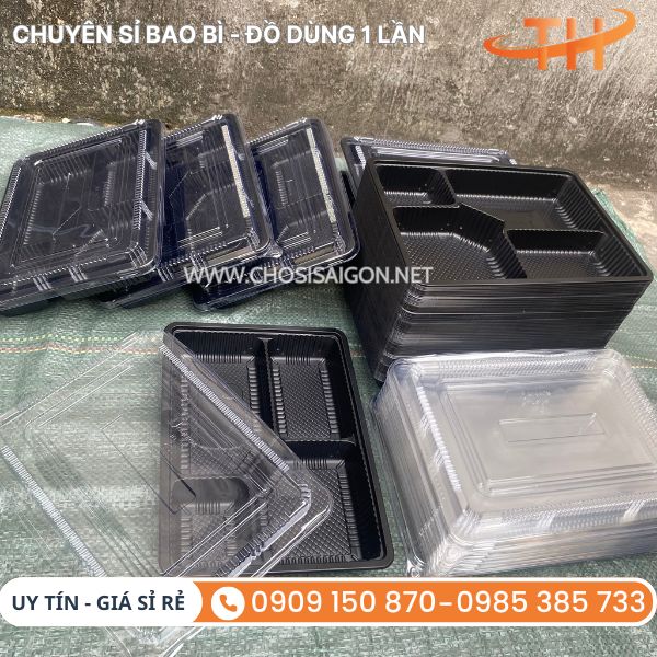 Hộp nhựa đế đen 4 ngăn HT25