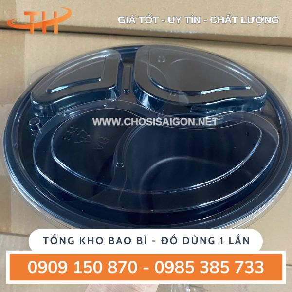 Hộp cơm nhựa tròn 3 ngăn có nắp giá tận xưởng
