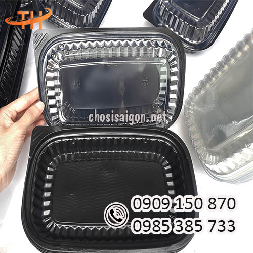 Hộp nhựa HT17 1 ngăn đế đen nắp pet trong sỉ giá rẻ