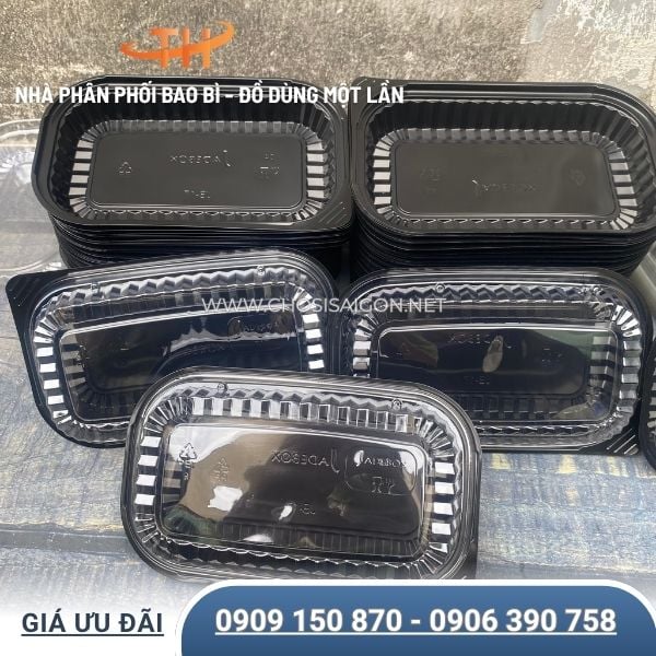 Hộp nhựa HT17 1 ngăn đế đen dùng 1 lần