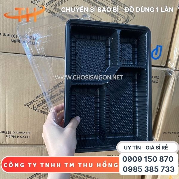 Hộp nhựa 4 ngăn HT25 đế đen nắp pet trong giá rẻ