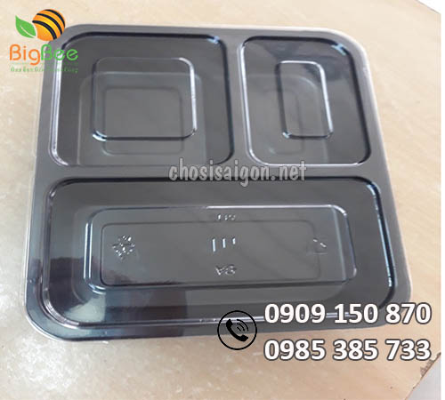 Hộp nhựa đế đen nắp pet 3 ngăn giá sỉ rẻ