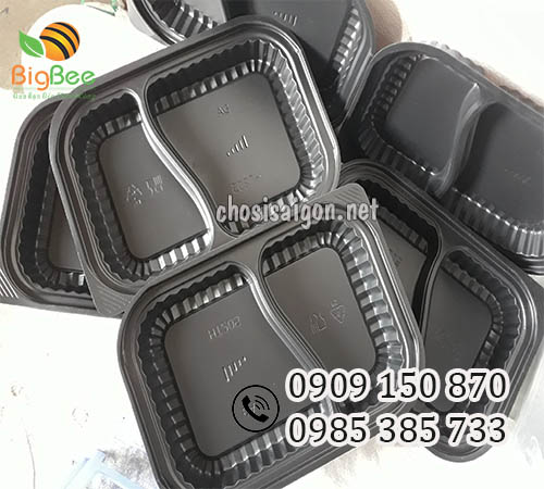 Hộp nhựa đế đen 2 ngăn HT205 đựng cơm sỉ rẻ giá tốt