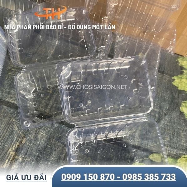 Hộp nhựa PET đựng trái cây 1 ký có nút gài chắc chắn