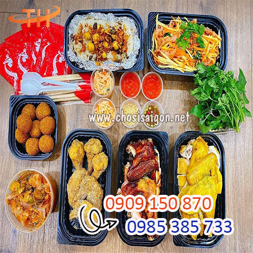 Khay nhựa đế đen HT17 1 ngăn, 2 ngăn đựng thức ăn giá sỉ rẻ