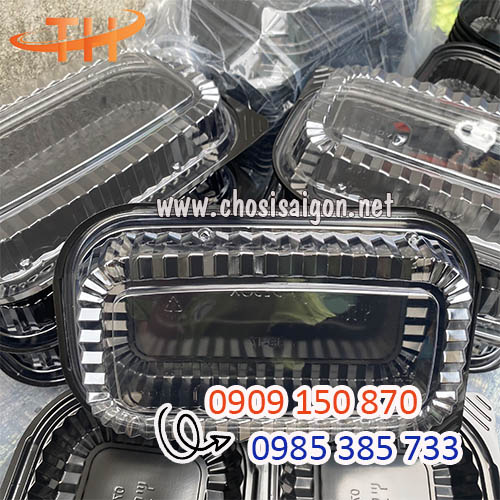 Khay, hộp nhựa đế đen 1 ngăn HT17 dùng 1 lần giá rẻ