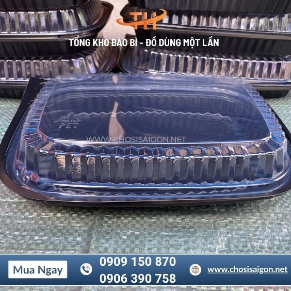 Hộp nhựa HT203 đế đen, nắp PET trong suốt giá rẻ