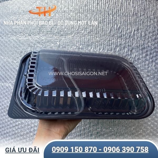 Hộp nhựa 2 ngăn HT205 đế đen nắp pet trong