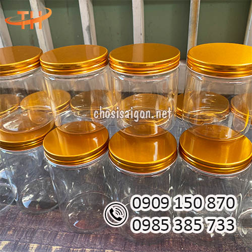 Hũ, hộp nhựa pet tròn nắp nhôm vàng 600ml giá rẻ