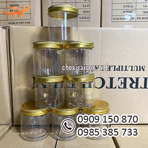 Giá sỉ rẻ hũ, hộp nhựa pet tròn nắp vàng 200ml