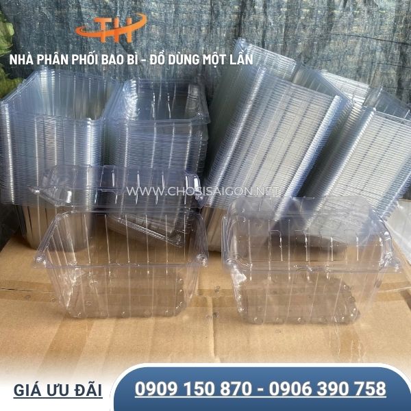 Hộp nhựa PET 1kg đựng dâu tây, nho, táo, cherry