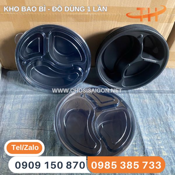 Hộp nhựa 3 ngăn tròn chịu nhiệt tốt giá sỉ rẻ