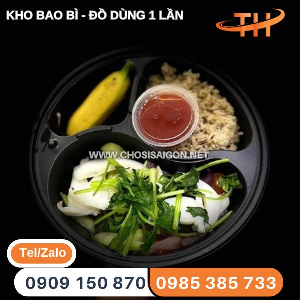 Hộp nhựa 3 ngăn tròn có nắp đựng thức ăn giá sỉ rẻ