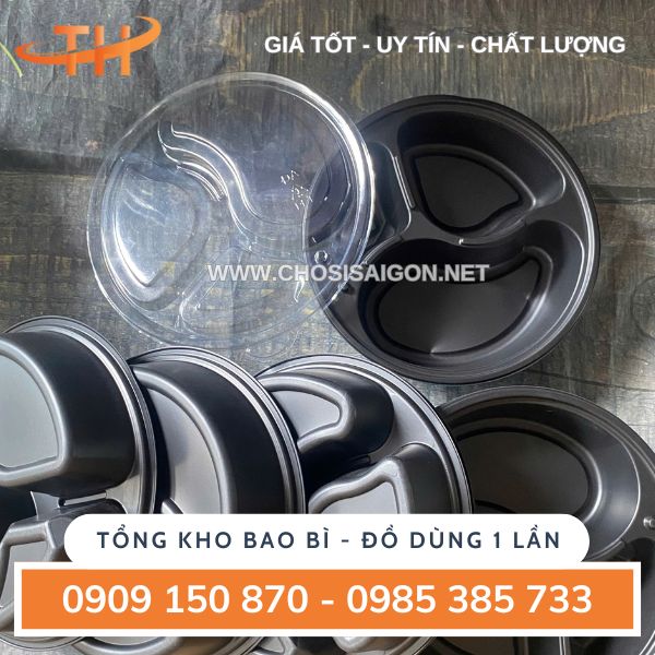 Hộp nhựa 3 ngăn đế đen tròn sỉ rẻ tại kho Thu Hồng