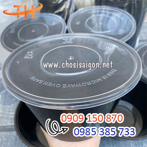 Hộp nhựa tròn đen 1000ml dùng 1 lần sỉ giá rẻ